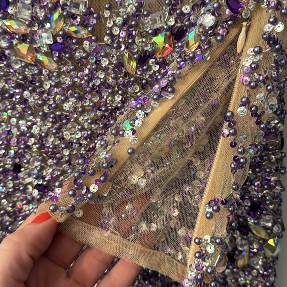 Jovani Lavender Sequin Long Sleeve Mini Dress - Picture 5 of 7